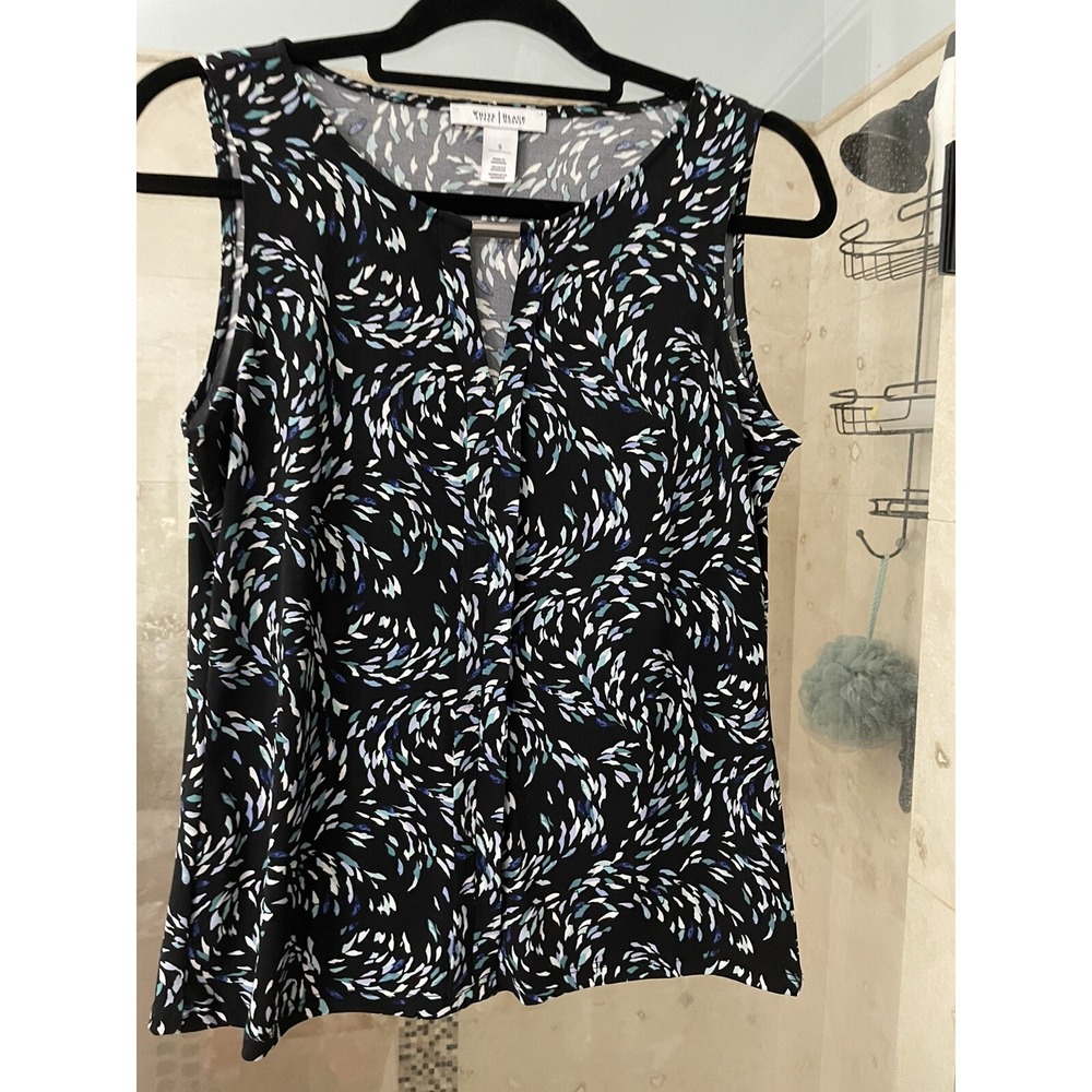 White House Black Market Blue Abstract Keyhole Jersey Blouse Tank Top S